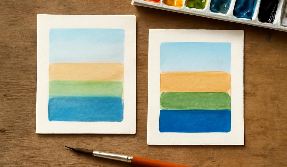 Two small studies showing watercolor glazing and gouache layering