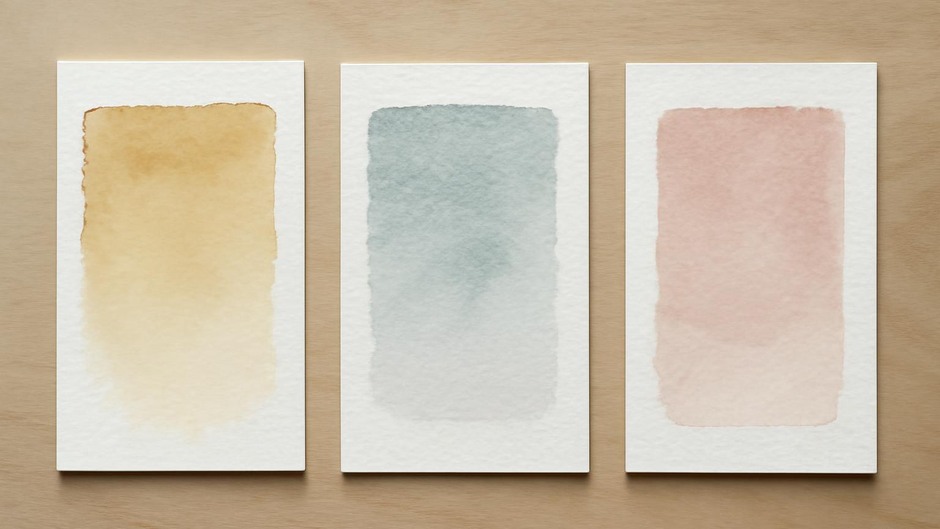 Three watercolour paper samples showing different absorbency effects