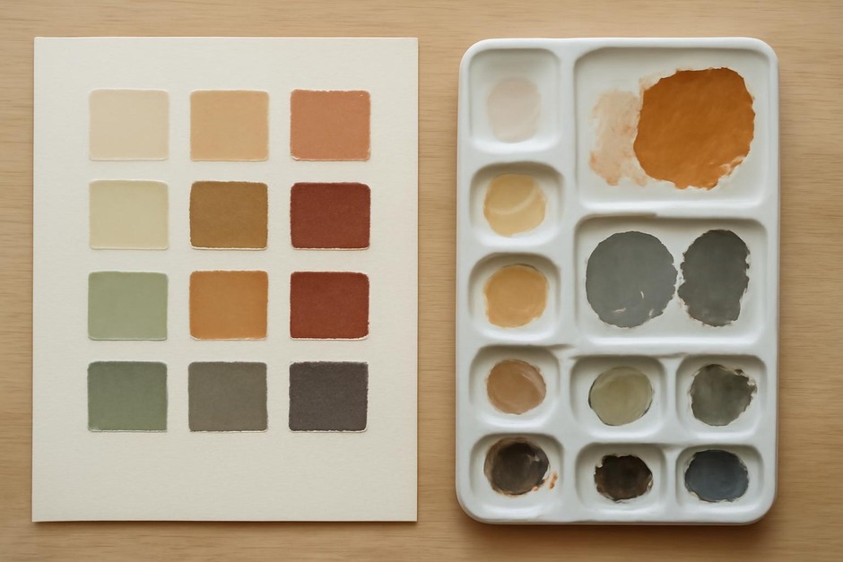 Palette with mixed swatches beside an observational study